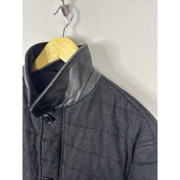 Rodd & Gunn Quilted Wool Jacket Leather Trim Charcoal Button Front Men’s Small - Picture 4 of 9